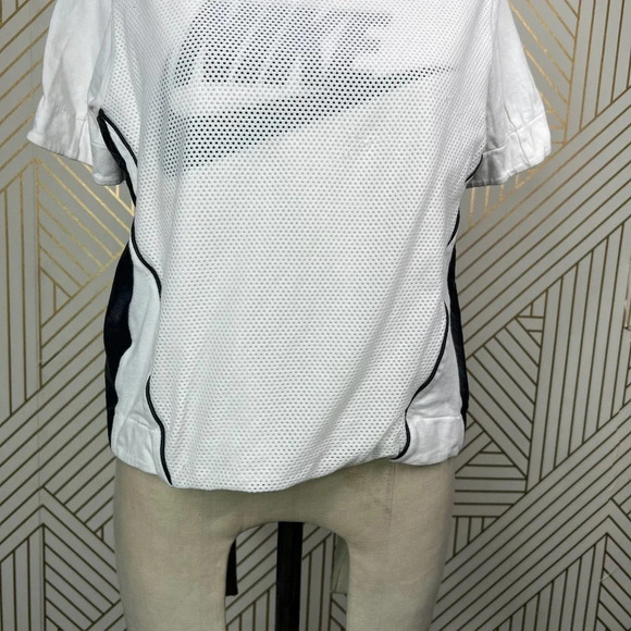 Nike Perforated Mesh Graphic Leather Zip‎ Back White T-Shirt Size US Medium - Picture 5 of 11